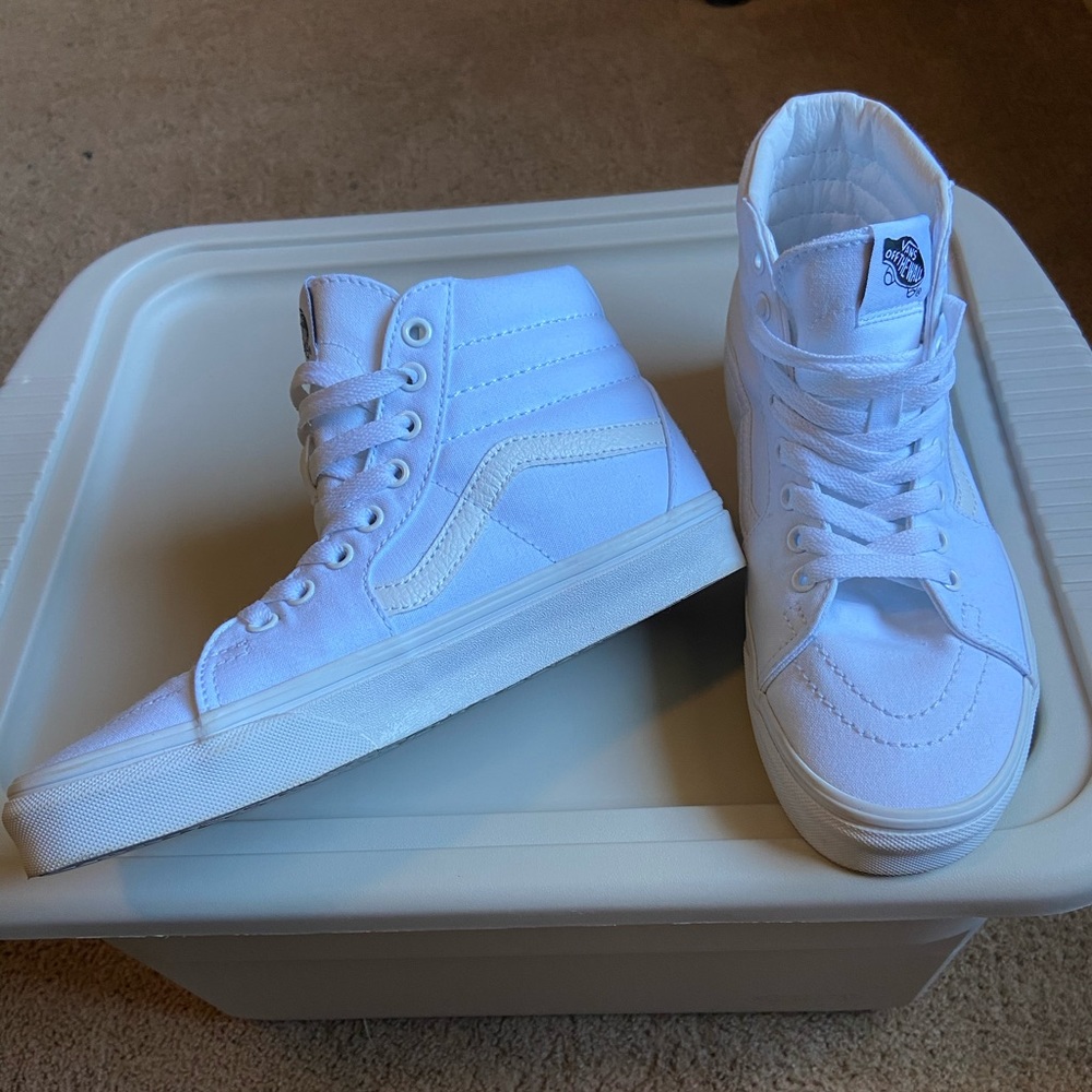 All White Sk8-hi Vans